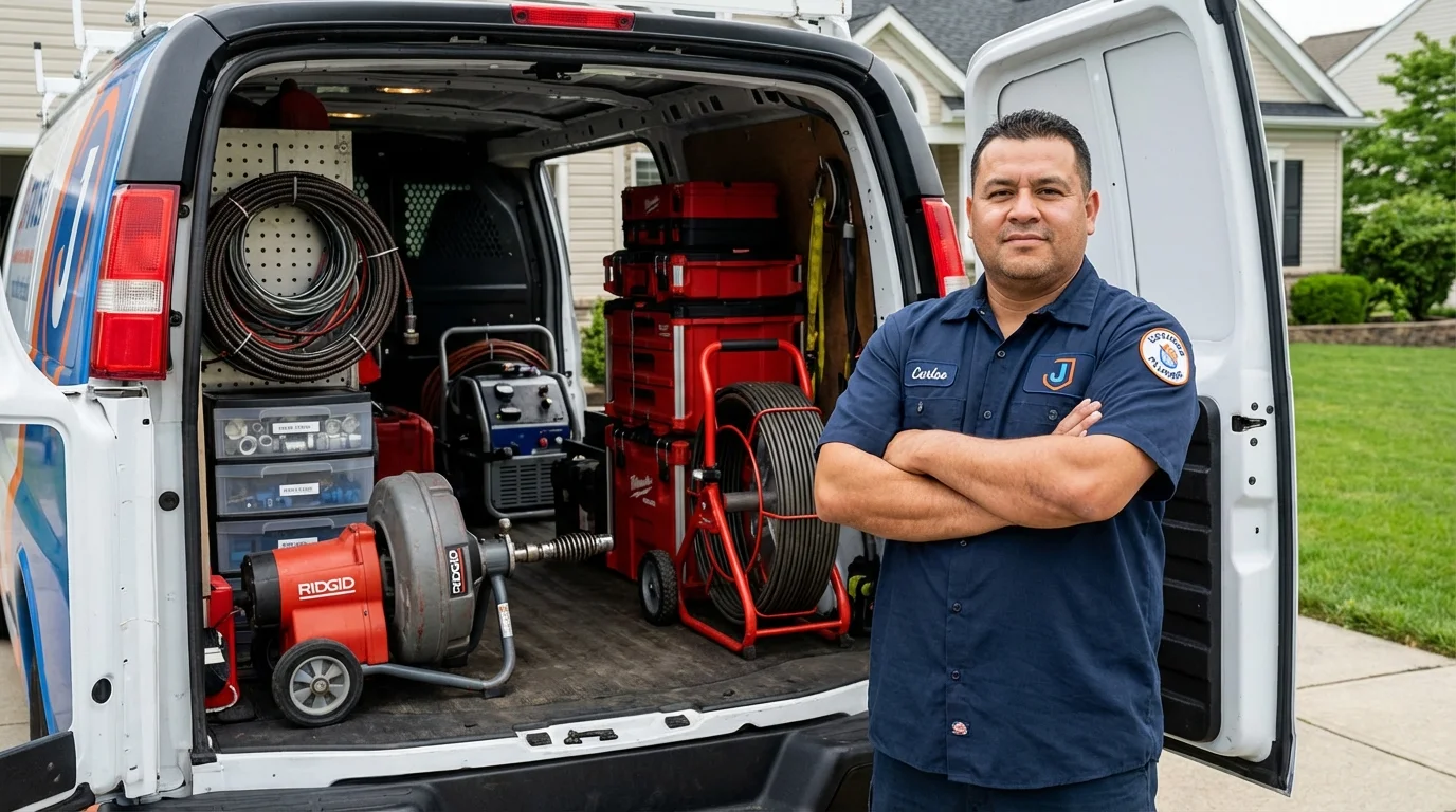Professional drain cleaning equipment and Johns Plumbing LLC plumber in Westbrook
