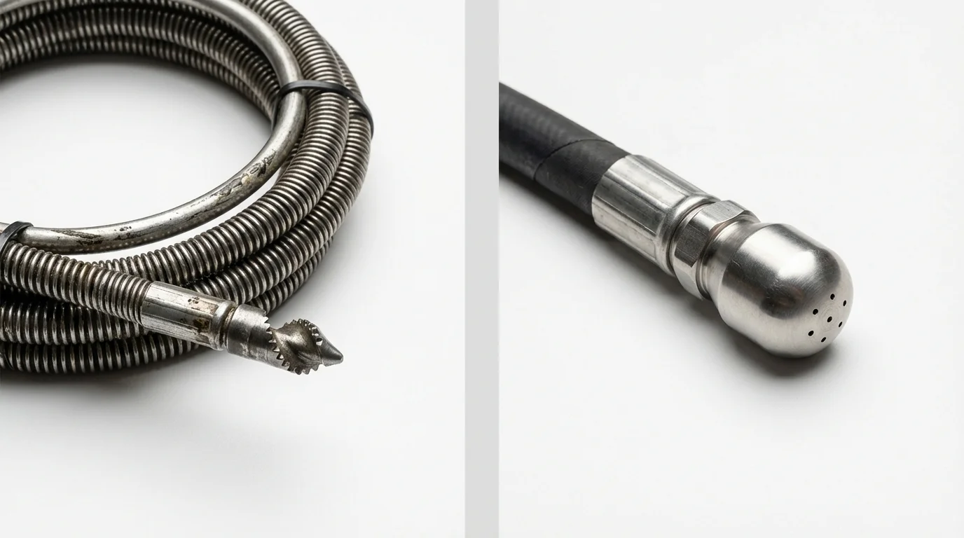 Drain snake cable and hydro jetting nozzle used for drain cleaning in Westbrook, ME