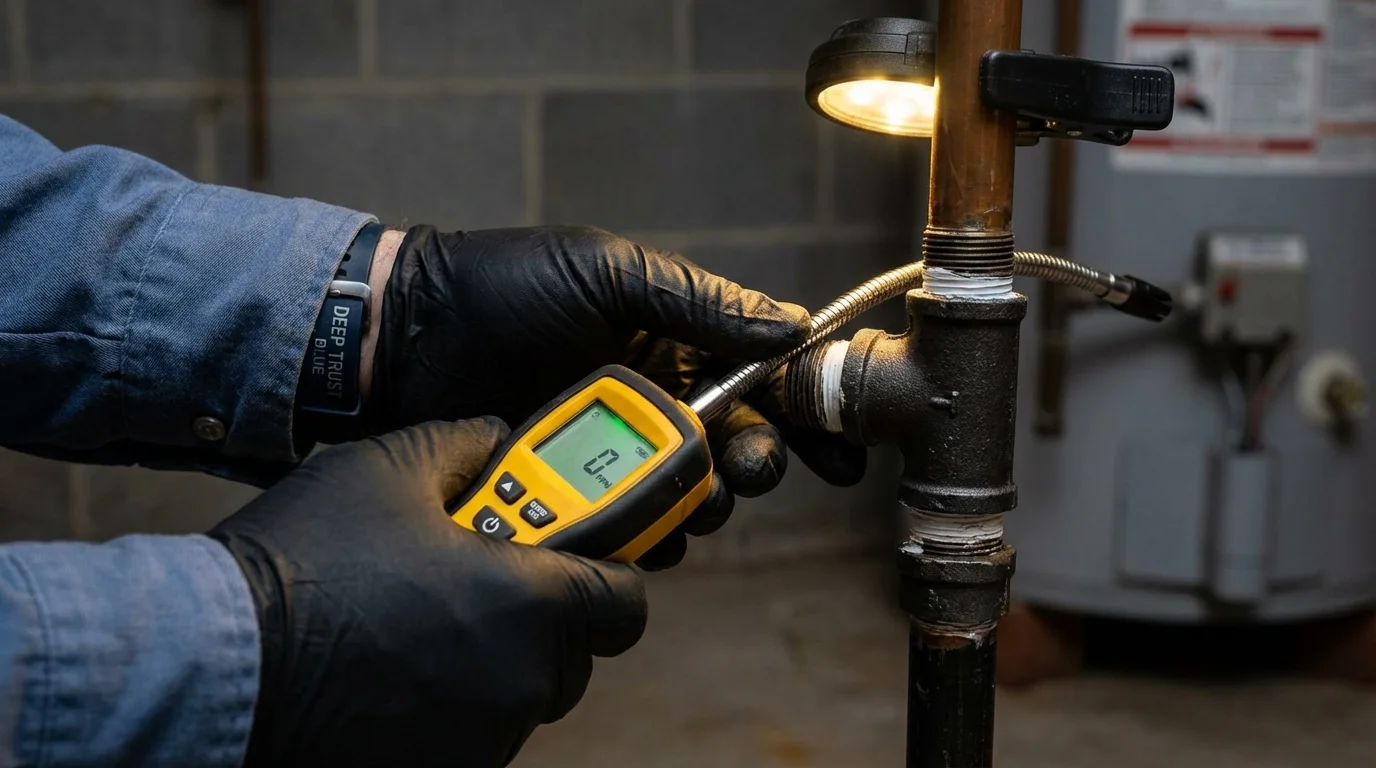 Gas leak detection with electronic sniffer by Johns Plumbing LLC in Westbrook